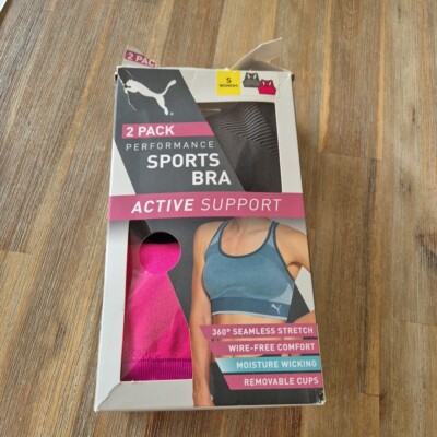 Puma Performance Active Support Sports Bra New Pack Of 2 Size Small Grey  Pink | eBay UK