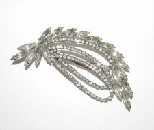 Vintage Weiss Leaf Flower Spray Brooch Faceted Clear Rhinestones Marquise