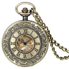 Steampunk Roman Numerals Bronze Pocket Watch Mechanical Hand-winding Gift