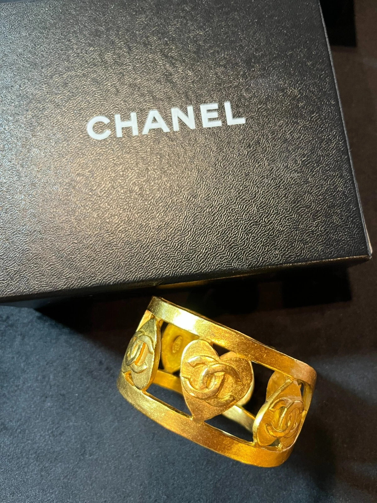 CHANEL Bracciale Bracciale AUTENTICO Coco CC Catena Marca Vintage Raro Logo Cuore Regalo F S