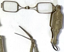Antique Continental Silver : Lorgnettes / Folding Glasses with Cross Design