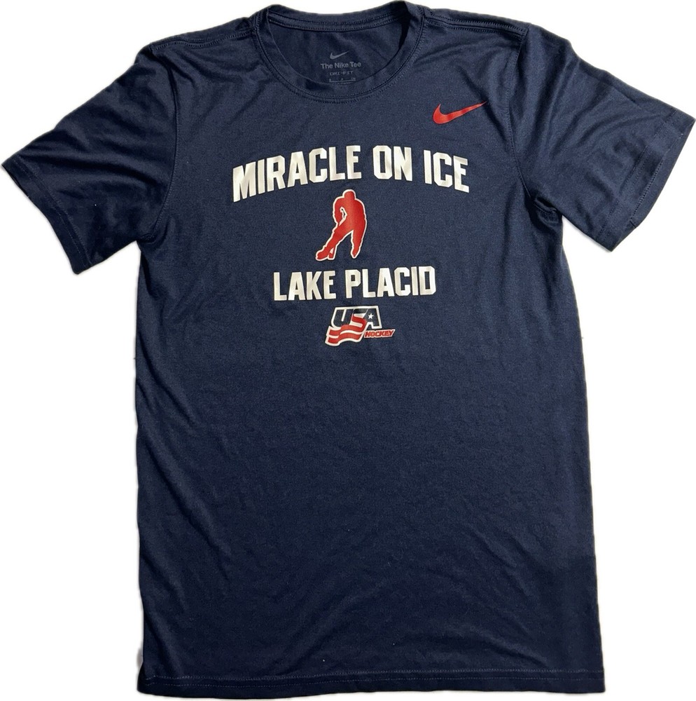 1980 Miracle on Ice Lake Placid USA Hockey Nike Dri-Fit Men’s Blue T-Shirt Size S