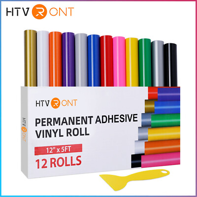  Permanent Vinyl Roll-12 Pack 12''×5 Ft for Cut,Silhouette,Cameo Cutters,Craft