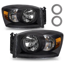 For 2006-2009 Dodge Ram 1500 2500 3500 Headlights Pair Black Headlamps 2PC 06-08