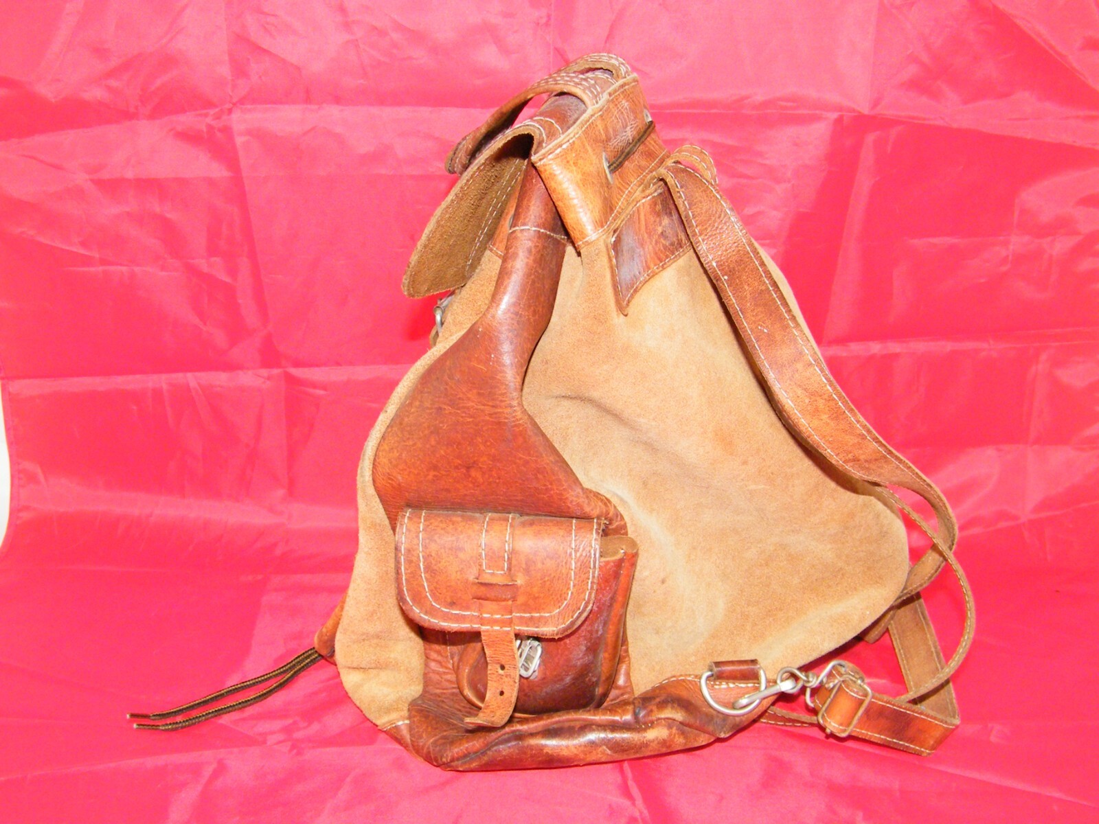 LEATHER / SUEDE BACKPACK WITH STRING CLOSURE / BU… - image 2