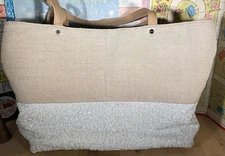 Deux Lux Canvas Tote Purse Bag with White Glitter Sequin Bottom 11"h, 13"x6"