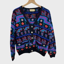 Vintage L.L. Bean Multicolor Patterned Wool Cardigan Size Large