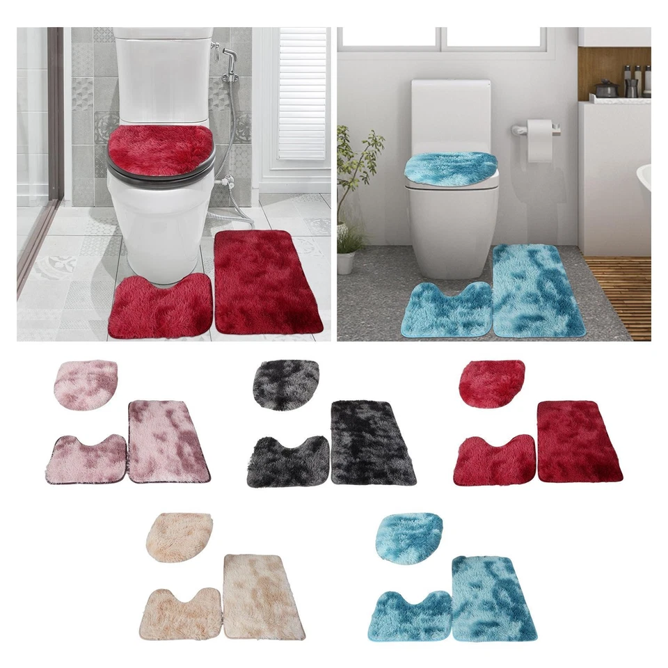 3 Pieces Soft Cozy Shaggy Bath Mats Bath Set, Toilet Lid Cover Absorbent Suit