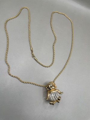 VTG Signed Swan Swarovski Crystal Teddy Bear Goldtone Winter Hat/Scarf Necklace