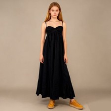 NWOT Farm Rio Linen Blend Black Sleeveless Maxi Dress Size L