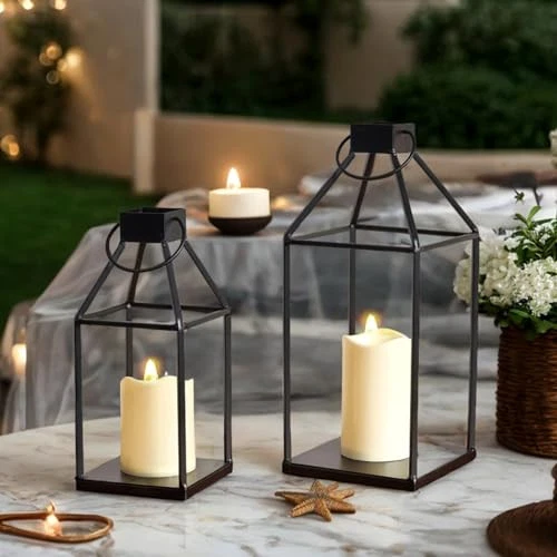 Lanterns Decorative Indoor for Fireplace Decor Black Metal Candle Lantern for - Picture 8 of 8
