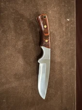 Winchester 10 Inch Hunter  Fixed Drop Blade Brown Wood Handle Knife and Sheath