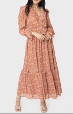 Anthropologie Moon River Peasant Ruffle Long Sleeve Tired Maxi Dress Sz XS