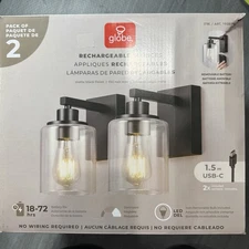 Globe Electric LED Glass Wall Sconce Battery Powered (2-Pack) Black
