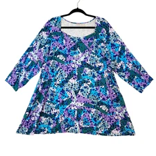 LOGO Lori Goldstein Jersey Knit Flo Printed Top Women's 2X Multicolor Pockets