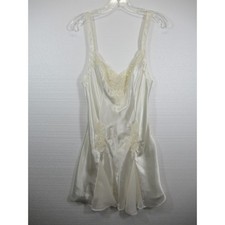 Vintage 90s Victoria's Secret Satin Babydoll Slip Chemise Women M Ivory Sequins