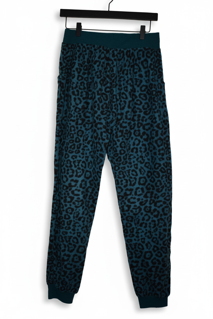 Teal Leopard Print Fleece Joggers - Size M - Teal Blue/Black image 2