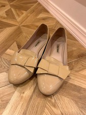 Rare Miu Miu Beige Ballet Flats with Ribbon Bow, Size 38
