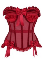 Daisy Corsets Top Drawer Steel Boned Red Mesh & Velvet Underwire Corset Sz 4XL