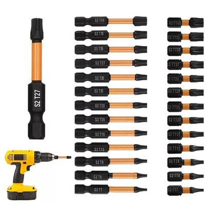 Driver Star Screwdriver Bit Set 26PCS T7-T40 S2 Steel Impact 1/4'' Hex Shank Bits