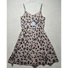 Leopard Print Cutout Button Front Mini Dress Tan Black XL Cotton Blend Sundress