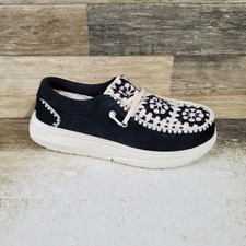 Hey Dude Wendy Suede Cottage Crochet Womens Loafer Shoes Black Sz 7 Slip On