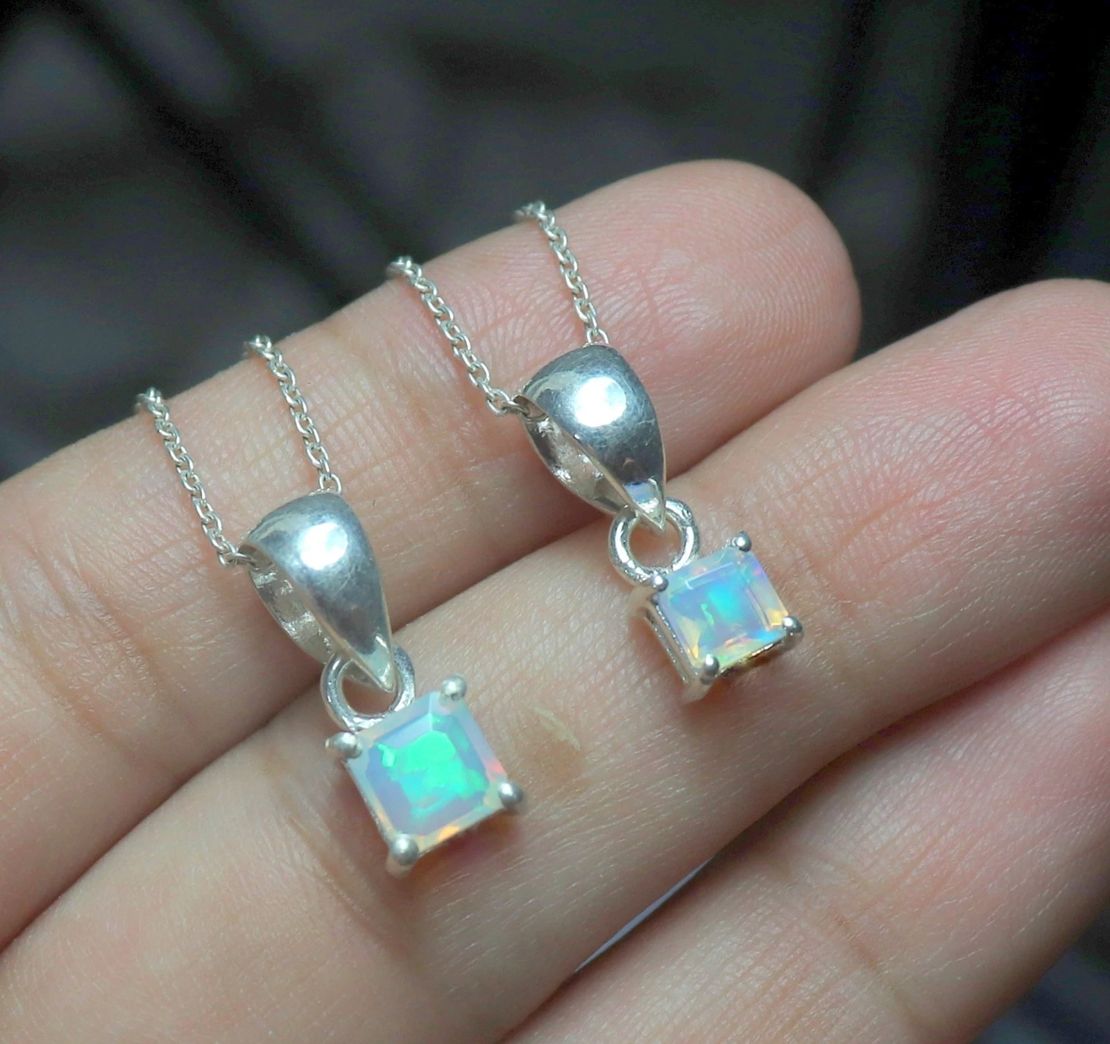 sterling silver square cut opal pendant minimalist pendant small gift for girls