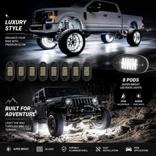 8 Pods White Rock Lights 6000K LED Underglow IP68 Waterproof for Truck ATV