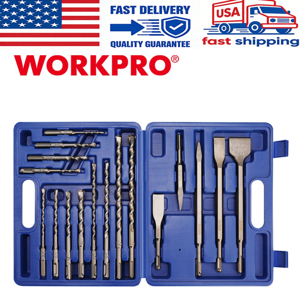 WORKPRO 17-Piece SDS-Plus Rotary Hammer Drill Bits Chisel Se