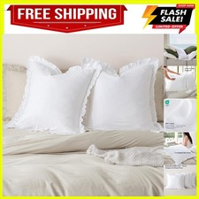 100 Washed Cotton Euro Shams with Ruffle, 2 Pack 26" x 26" Cotton Euro Sham ...