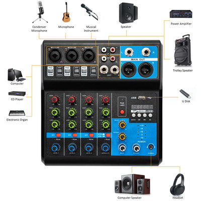 5 Kanal Sound Mixing Konsole DJ USB Bluetooth Studio Audio Live Mixer Verstärker