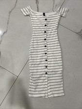 Windsor Dress White Black Stripped Size XS Fake Front Buttons