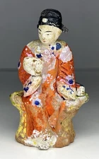 Vintage Miniature Chinese Clay Art Pottery Handmade & Painted Scholar Figurine