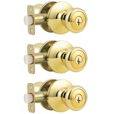 GOBEKOR 3 Pack Keyed Alike Door Knobs Entry Door Knobs with Lock and Key Gold...