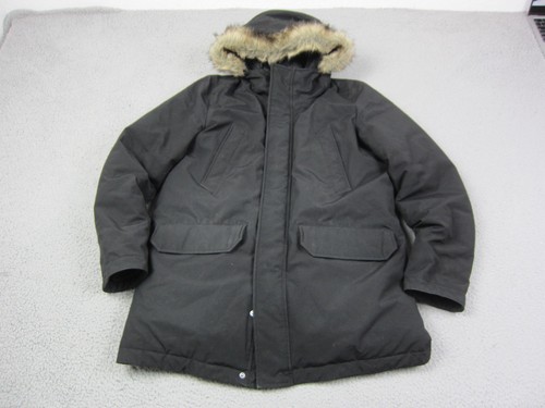 Uniqlo Jacket Mens Medium Black Ultra Warm Hybrid Down Faur Fur Hoodie Parka