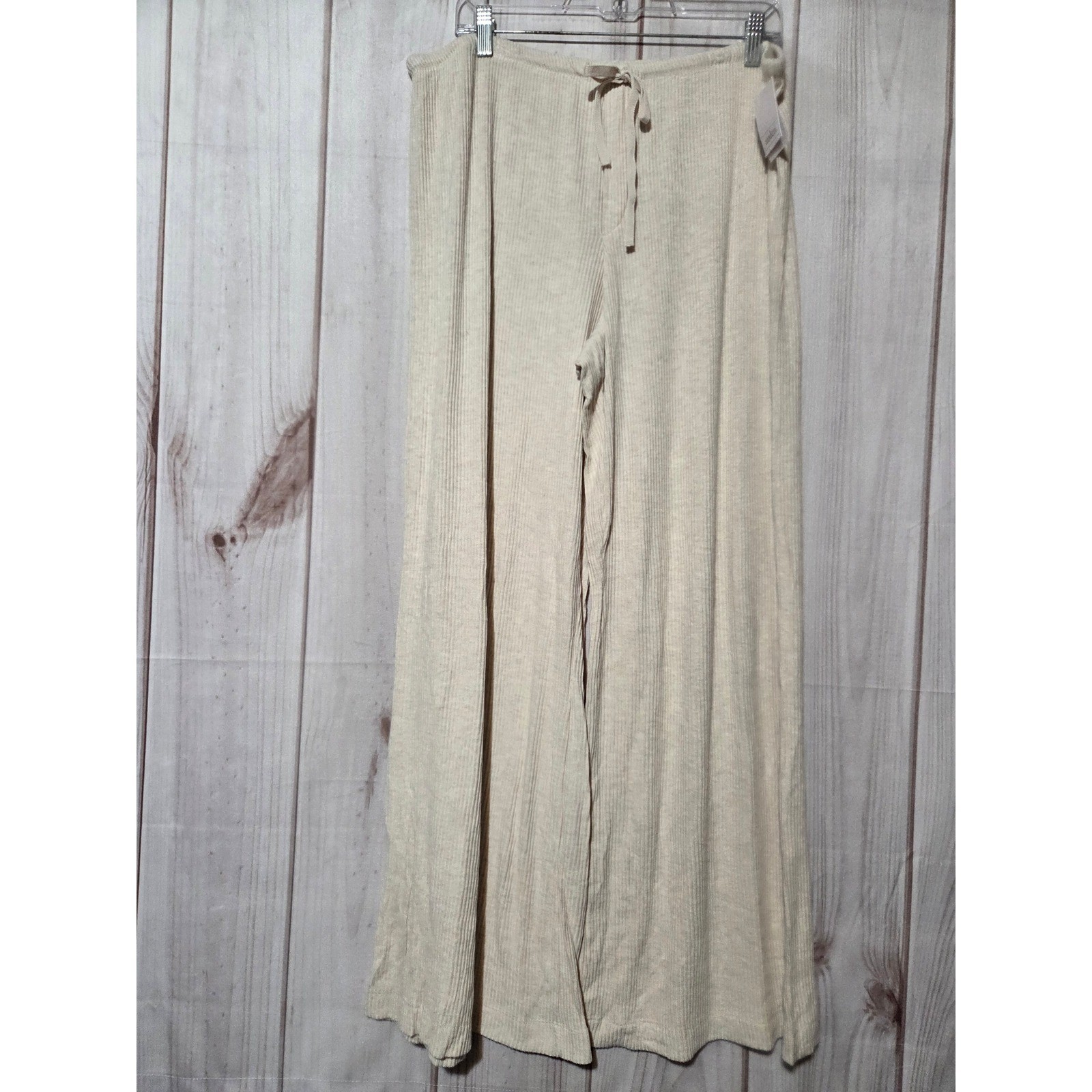 Auden Cozy Ribbed Wide-Leg Lounge Pants Cream Oatmeal XL NWT