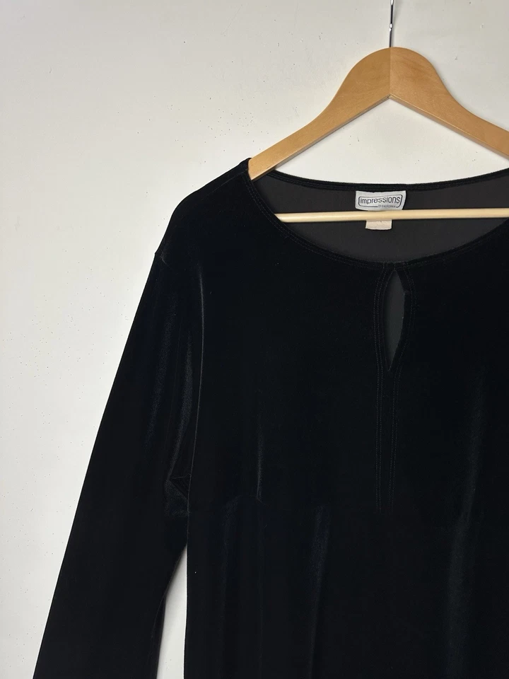 Túnica de terciopelo negro Babydoll de colección elástica hada grunge caprichoso años 90 Y2K 1X Foto 3 de 4