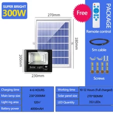 300W Upgraded 353 LED Solar Flood Lights Outdoor IP67 Waterproof 6500K Auto On/O