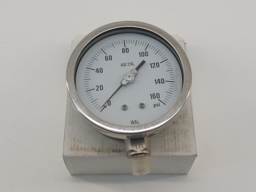 WAL Pressure Gauge 4" Face Dial 0-160 PSI 1/4 NPT Bottom Connection - NEW Sur...