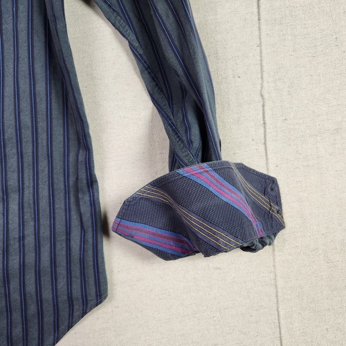 Thomas Dean Shirt Mens Large Gray Striped Button Up Long Sleeve Flip Cuff - Picture 14 of 15