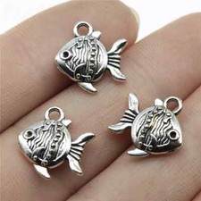10pcs Goldfish Tibetan Silver Double Sided Fish Pendant Charm Diy Jewelry Making