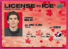 2023-24 UD Team Canada Juniors THOMAS MILIC #LI-35 License to Ice Red #/22