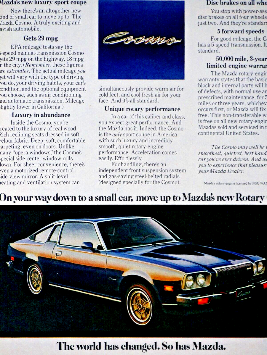 1976 Mazda Cosmo Sports Coupe Vintage Original Print Ad 8.5 x 11