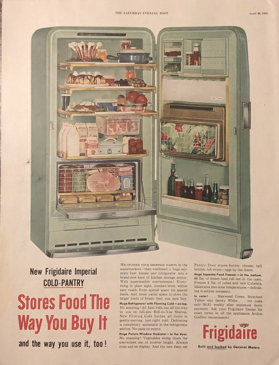 1955 Frigidaire Imperial Refrigerator PRINT AD Cold Pantry Built