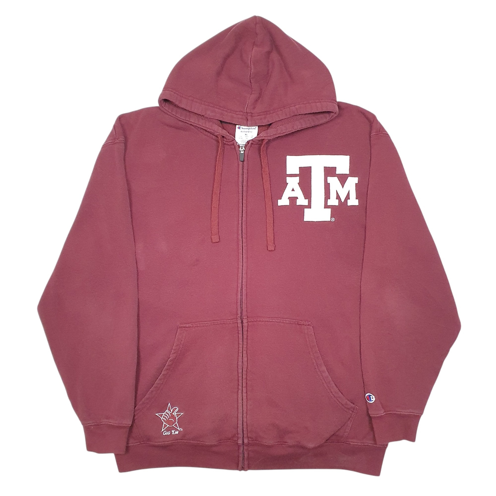 CHAMPION Full Zip Hoodie ATM Gig Em Jumper Sweatshirt Mens XL