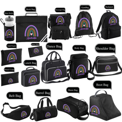 Personalisierter Regenbogenrucksack beliebiger Name Text zurück Kinder zur Schule Set #BTC