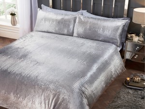Silver Grey Luxury Extra Cosy Bling Velvet Bedding Set Single