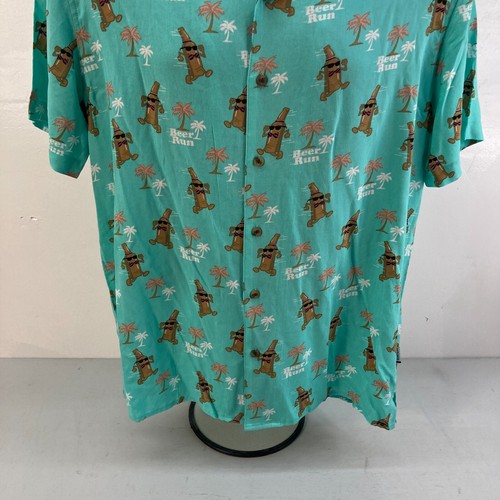 Party Pants Beer Run Shirt Mens Medium Teal Green Funny Loud Hawaiian Style - Picture 2 of 11