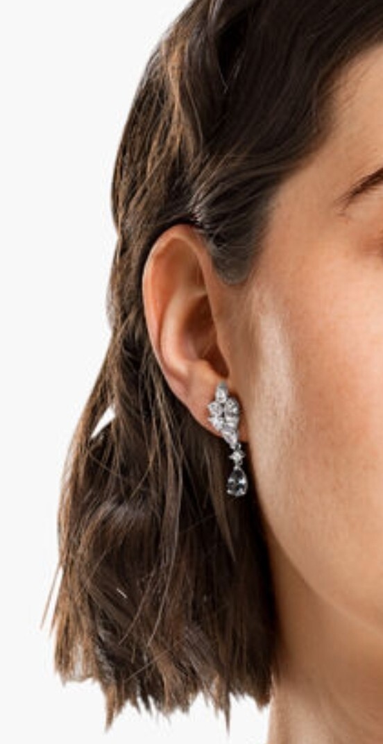 Tennis Deluxe Cluster Mixed Pierced EarringsWhite, Rhodium plated