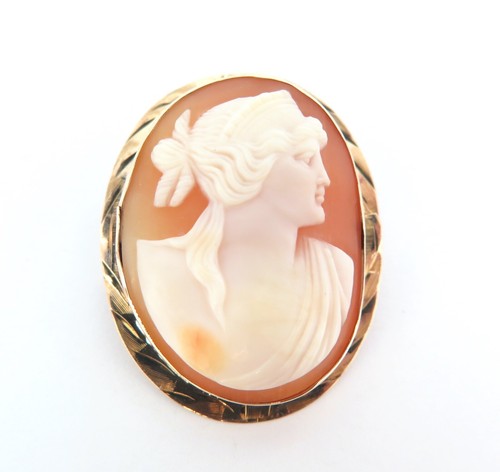 Beautiful Vintage 10ct Yellow Gold Agate Cameo Portrait Brooch 5.91g - Picture 2 of 11